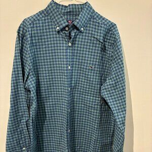 Vineyard Vines Blue & Green Plaid Button Up Shirt - Men's M
